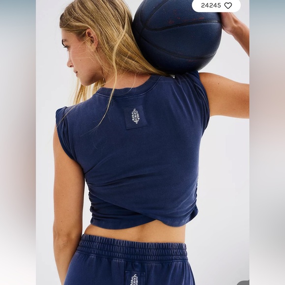 Free people movement HOT SHOT crossover t-shirt 1 only TOP navy blue NWOT - Picture 7 of 10